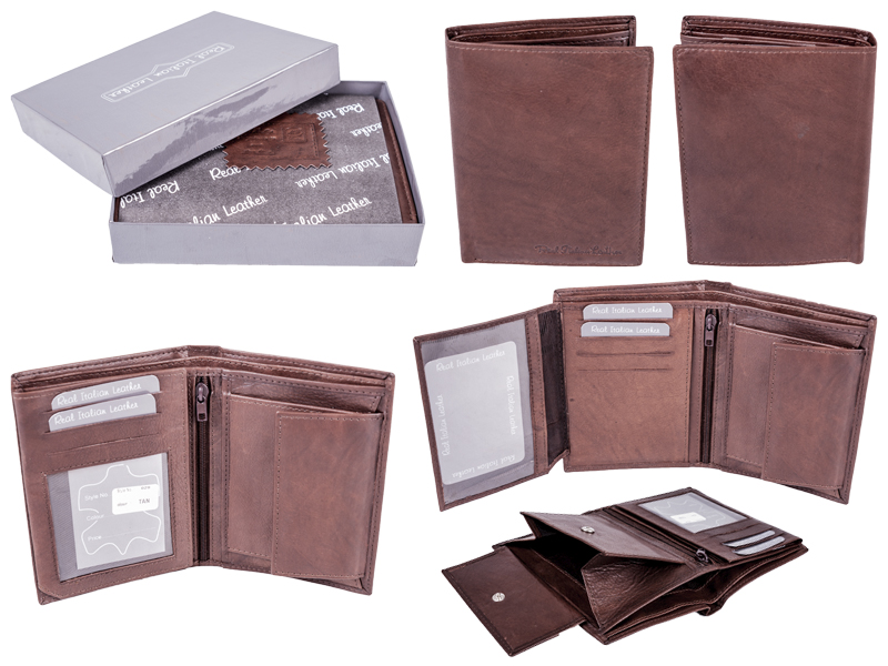 (image for) 029 TAN - RFID Card Protection Genuine 100% R Leather Wallet