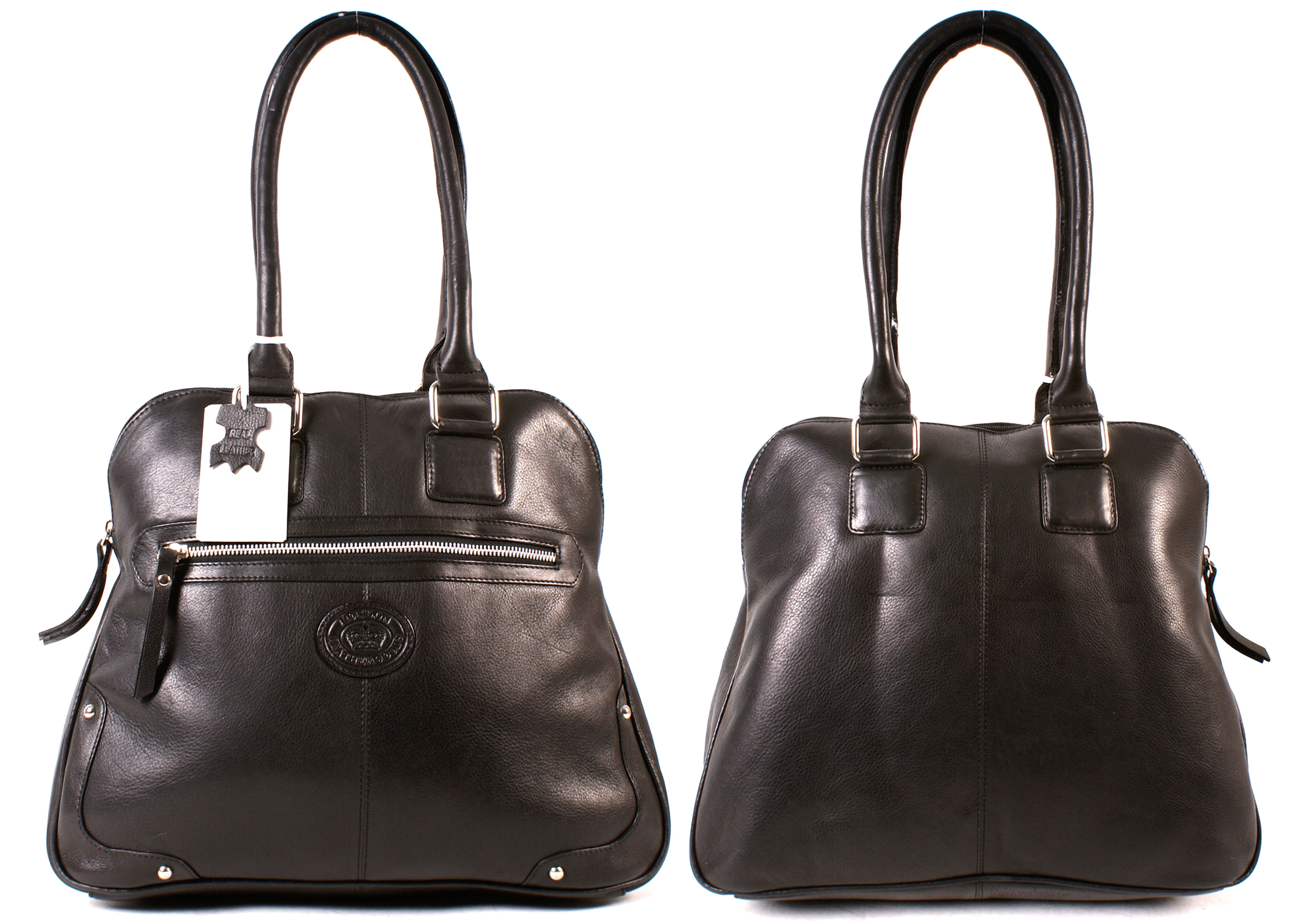 (image for) 0506BLACK Smth C.Nppa Twin Handle Tote, Front Zip, Studs - Q070