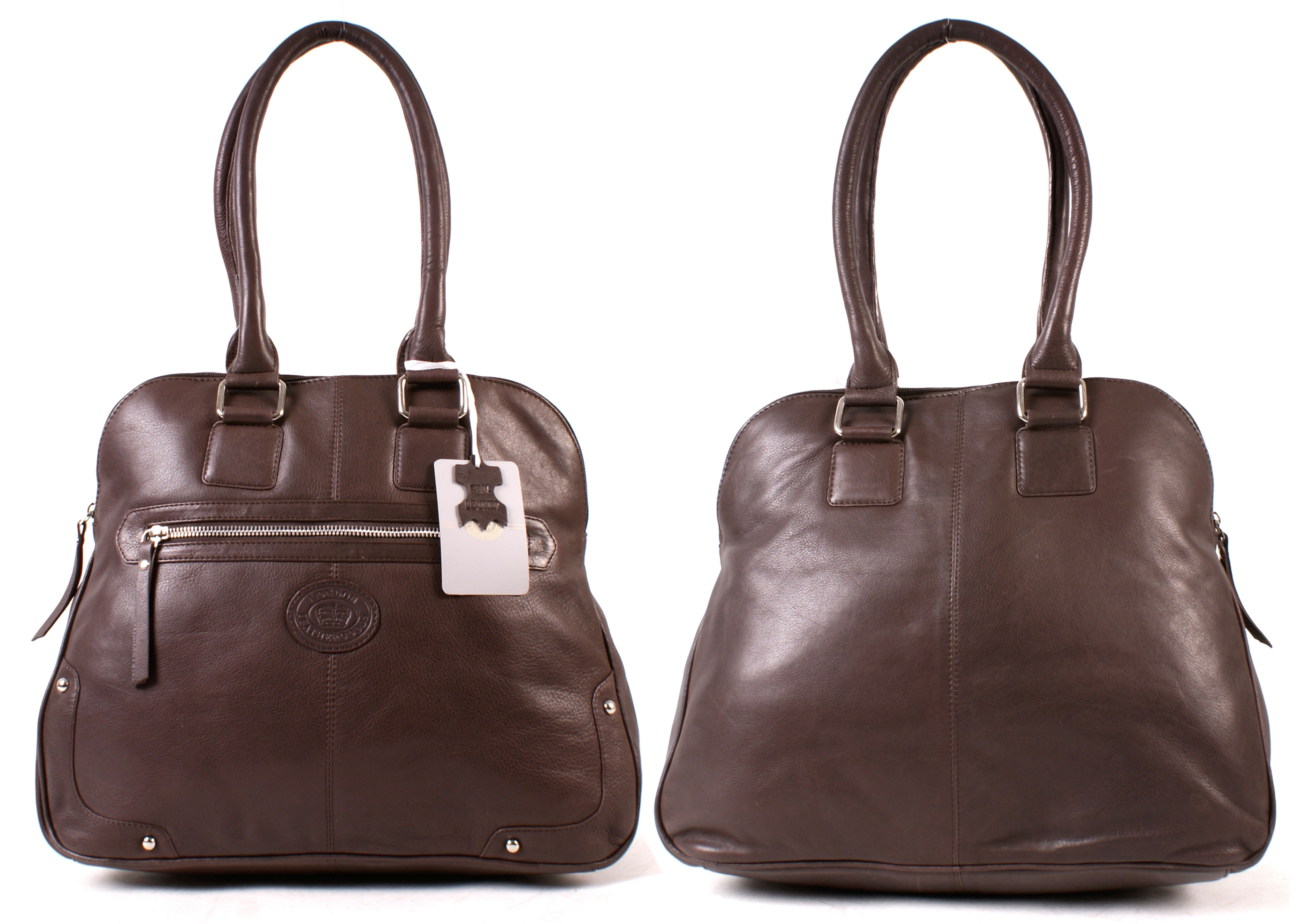 (image for) 0506DARK BROWN Smth C.Nppa Twin Handle Tote, Front Zip, Studs -
