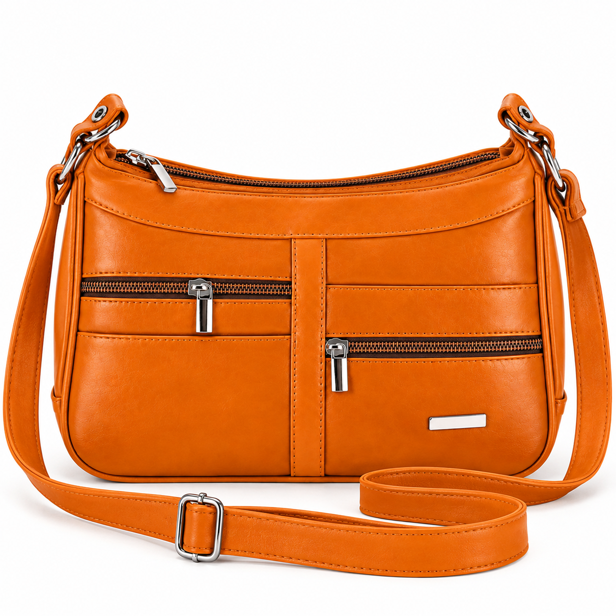 (image for) 1955 Tan Twin Top Leather Fashion Shoulder Bag W/5 Zip (New)