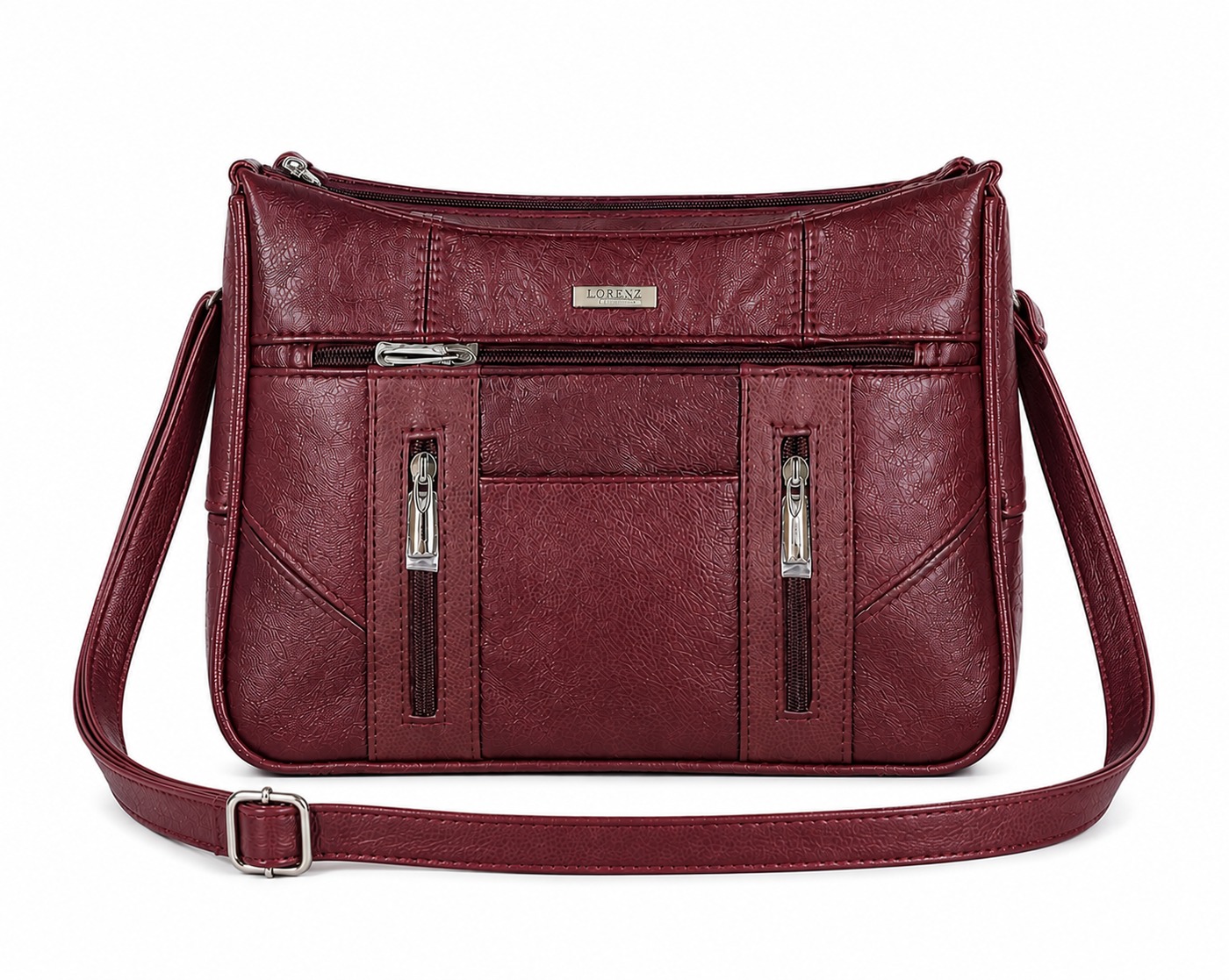 (image for) 3734 Burgundy Lorenz Cow Hide Twin Top Zip Bag