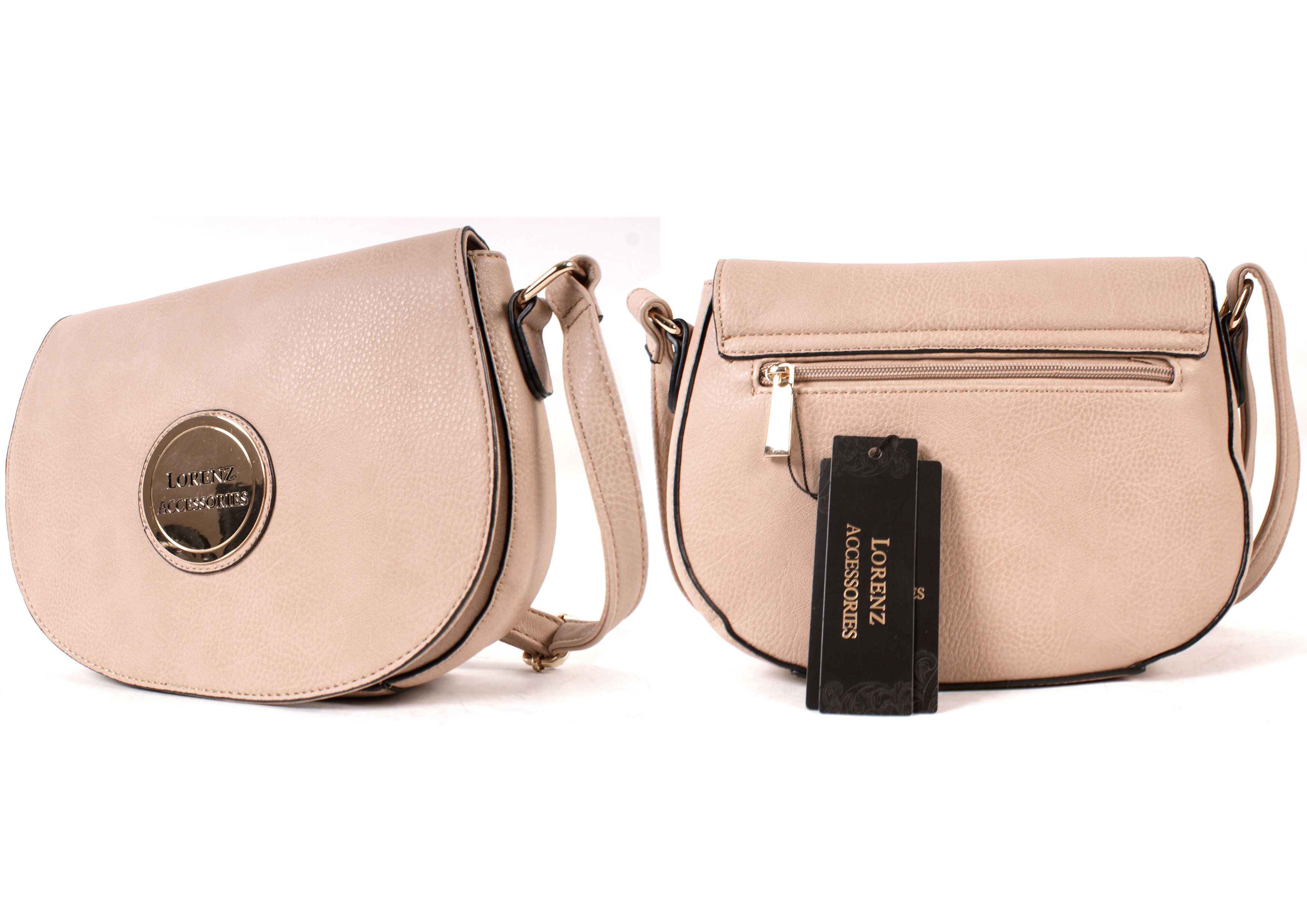 (image for) 5801MINK Faux Lthr Flapover X-Bdy Bag, Inner & Bck - Q071