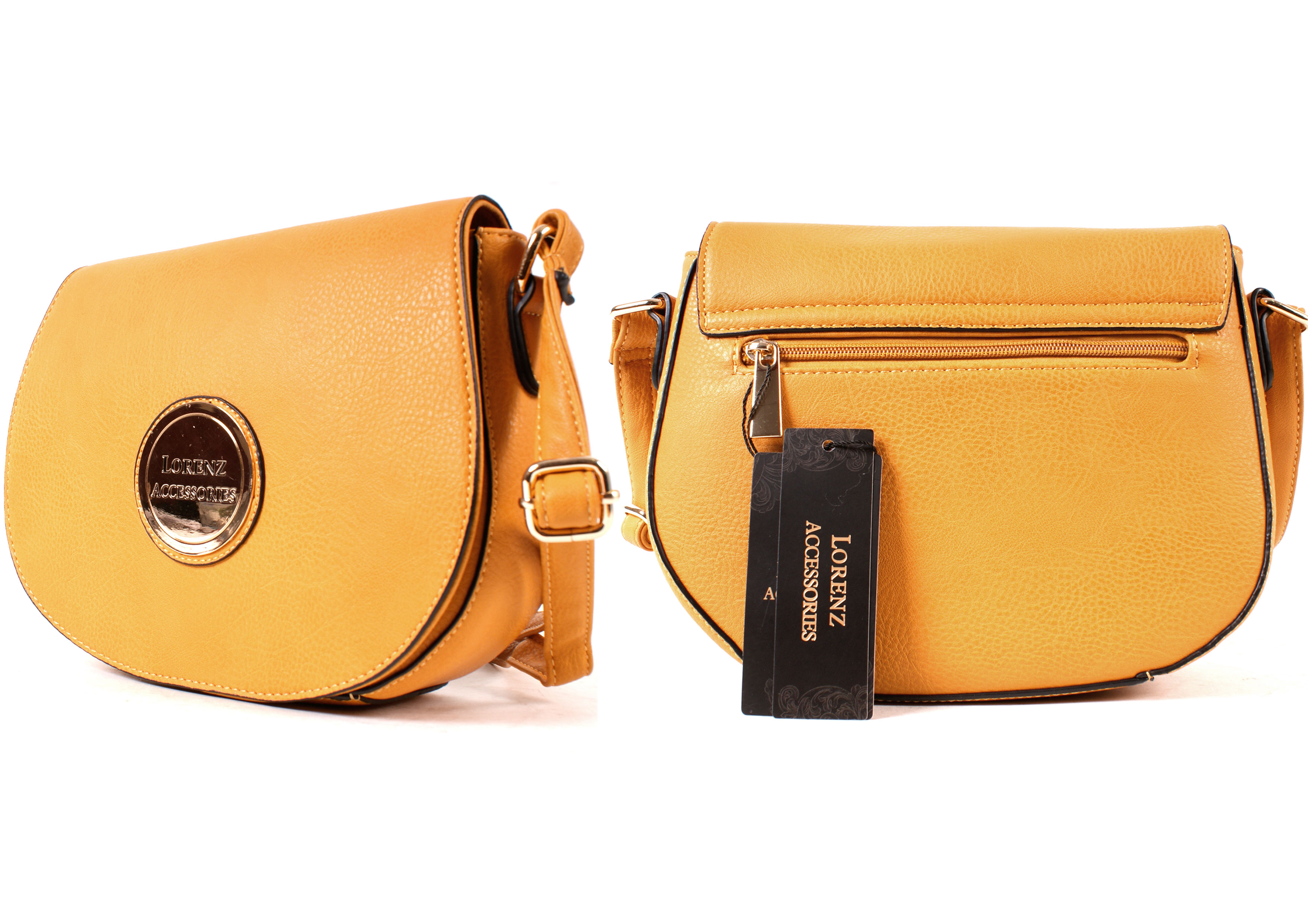 (image for) 5801MUSTARD Faux Lthr Flapover X-Bdy Bag, Inner & Bck - Q001