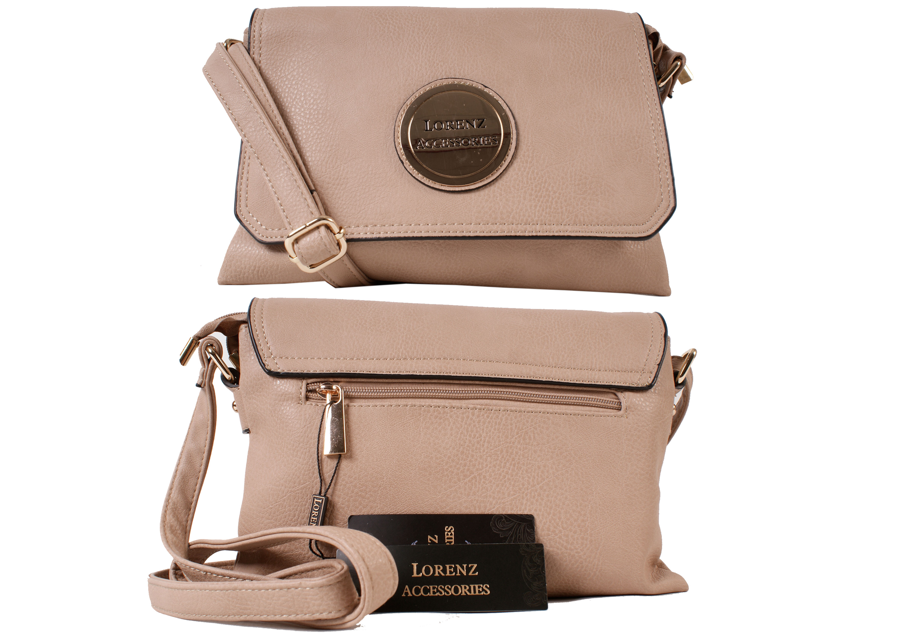 (image for) 5803MINK Faux Leather Flapover Bag, Inner & Back Zip - O126