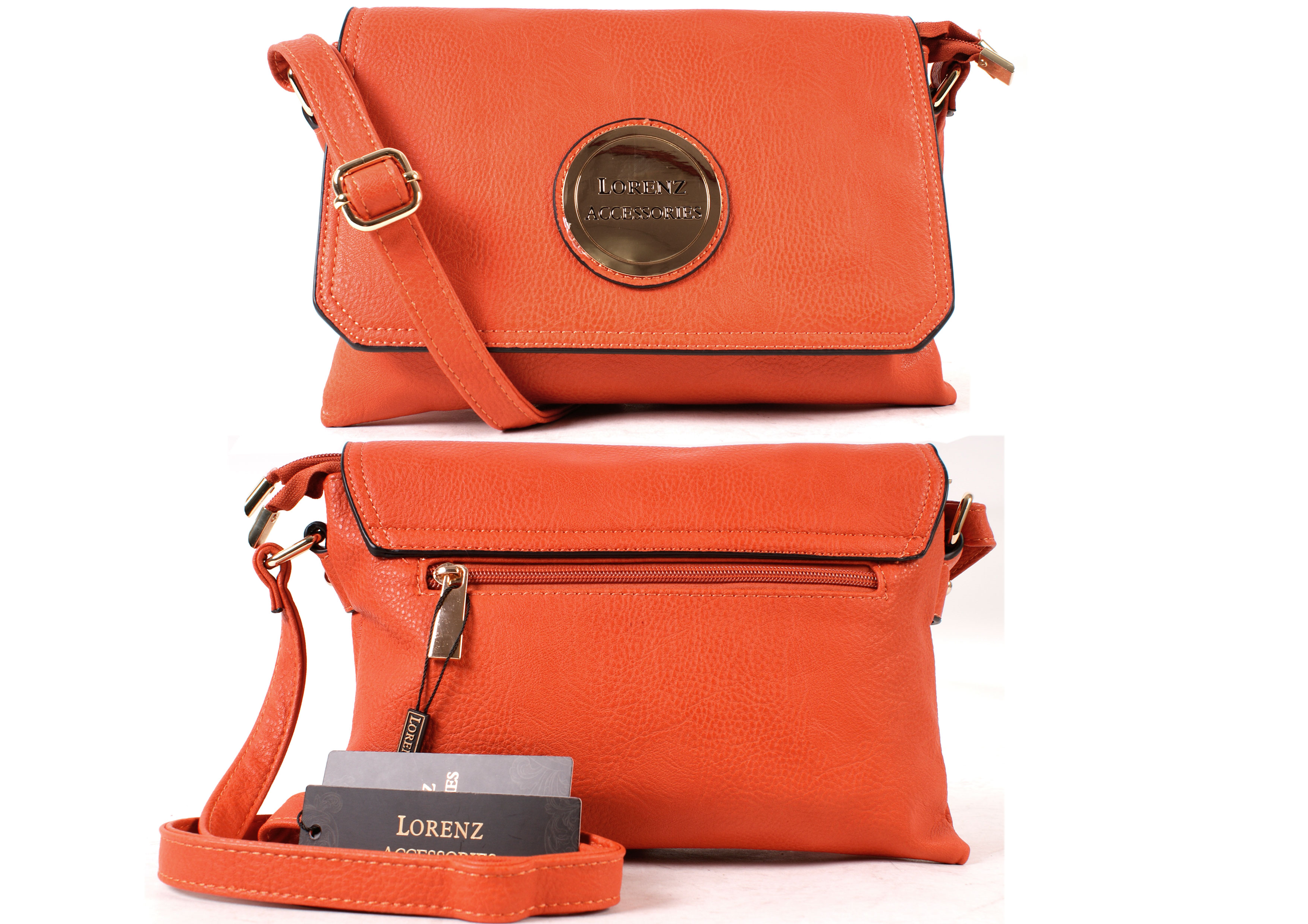 (image for) 5803-PAPRIKA Faux Leather Flapover Bag, Inner & Back Zip - O093
