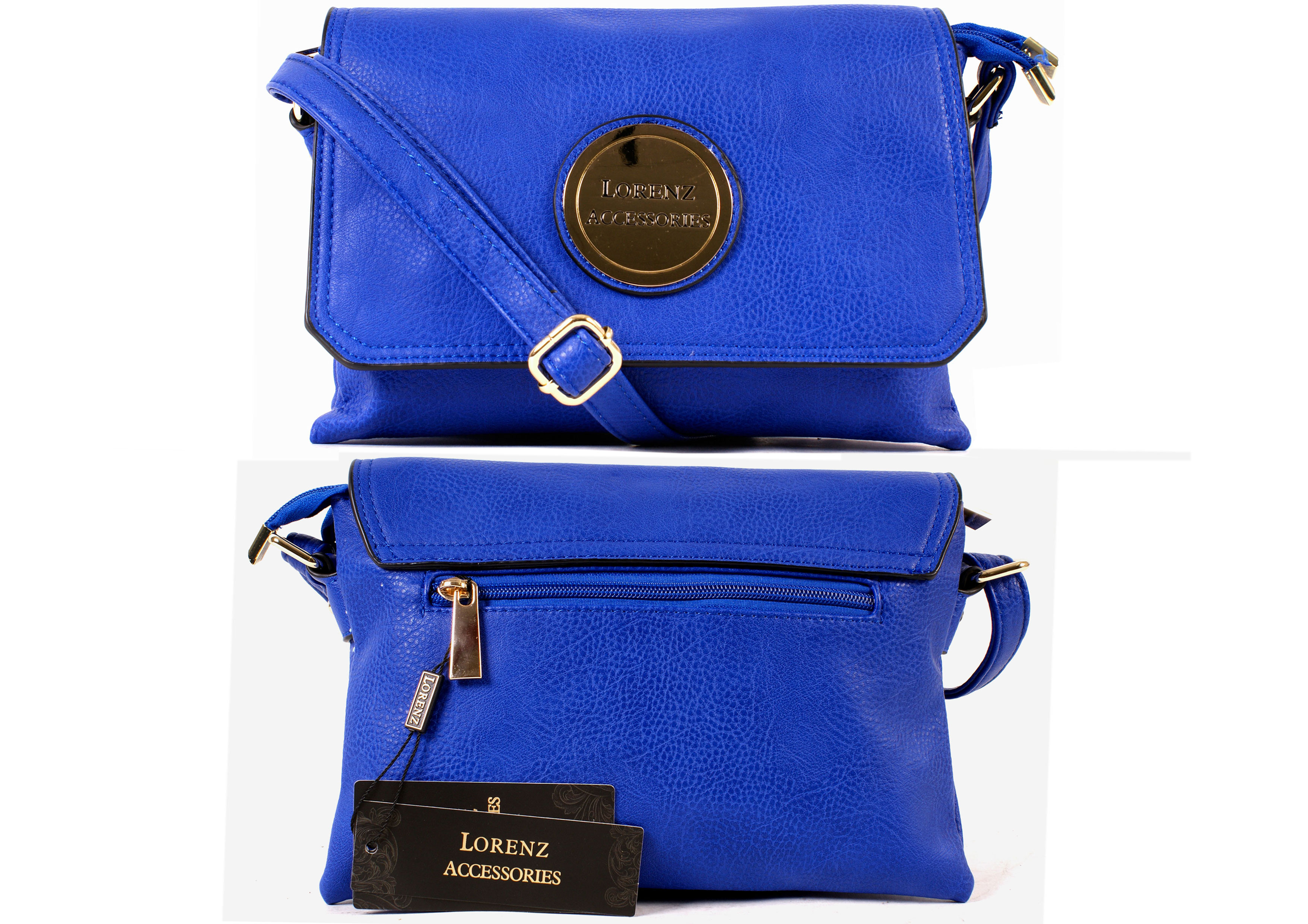 (image for) 5803PERIWINKLE Faux Leather Flapover Bag, Inner & Back Zip- O060