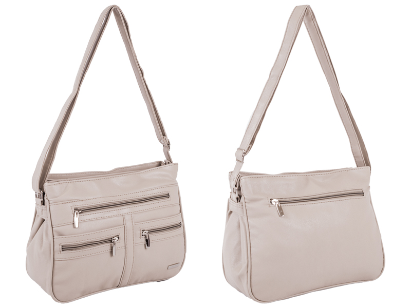 (image for) 5867 TAUPE Dble Top Zip PU Bag,Multi Zips, Adj. Strp