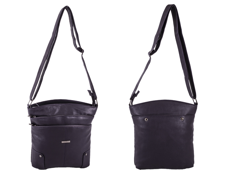 (image for) 5876 Leather Grn PU Twin Top Zip Bag, 4 Zipped Pockets BLACK