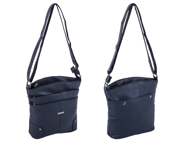 (image for) 5876 Leather Grn PU Twin Top Zip Bag, 4 Zipped Pockets BLUE