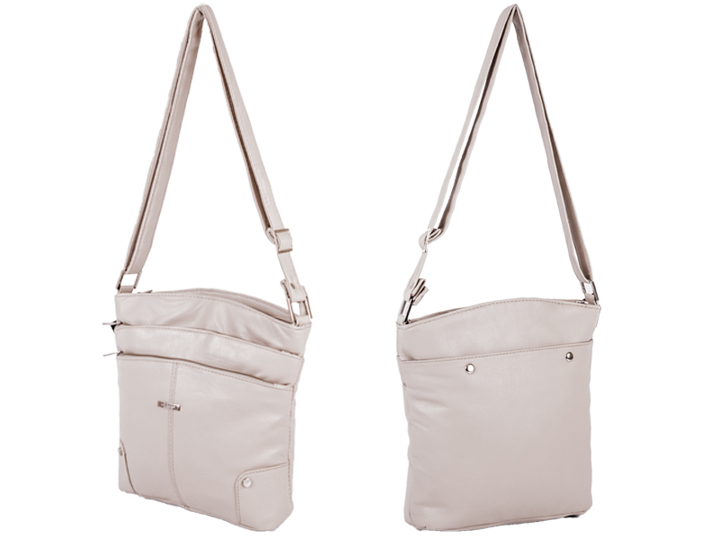 (image for) 5876 Leather Grn PU Twin Top Zip Bag, 4 Zipped Pockets TAUPE