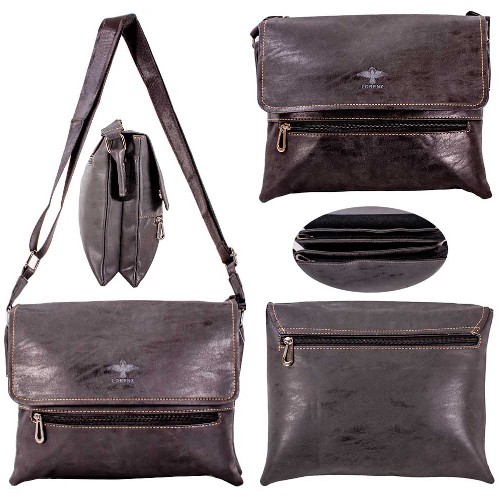 6896 BLACK 2-TONE FLIPOVER 2/ZIP X-BODY BAG W/FRONT & BACK  display picture 1