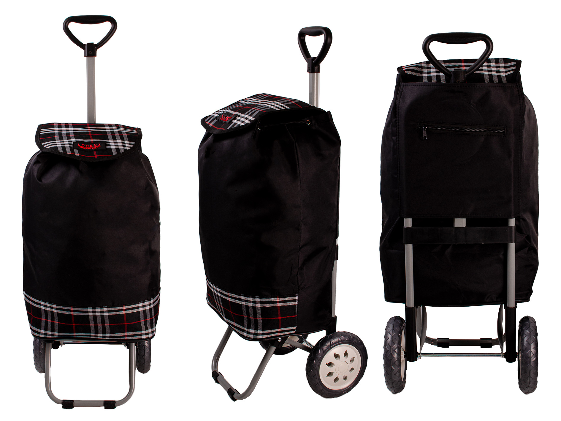 Black Lorenz 2 Wheeled Shopping Trolley with Adjustable Handle Height 50cm Width 30cm Depth 23cm 6957 