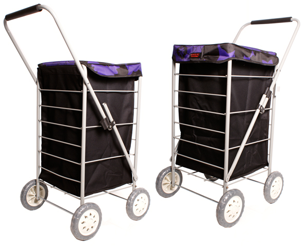 6963 BLACK&PURPLE FLORAL 4 Wheel Cage Shopping Trolley
