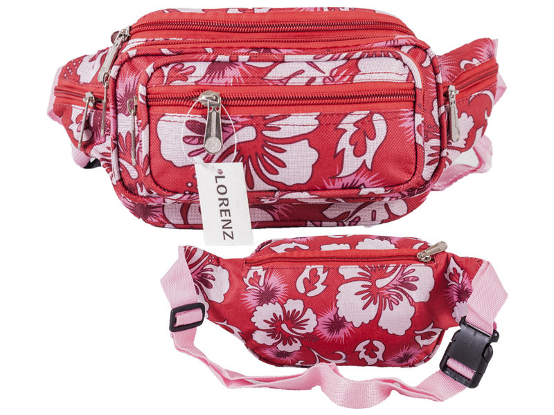 (image for) 8056 Red Floral Bright Colored Multizip Bumbag