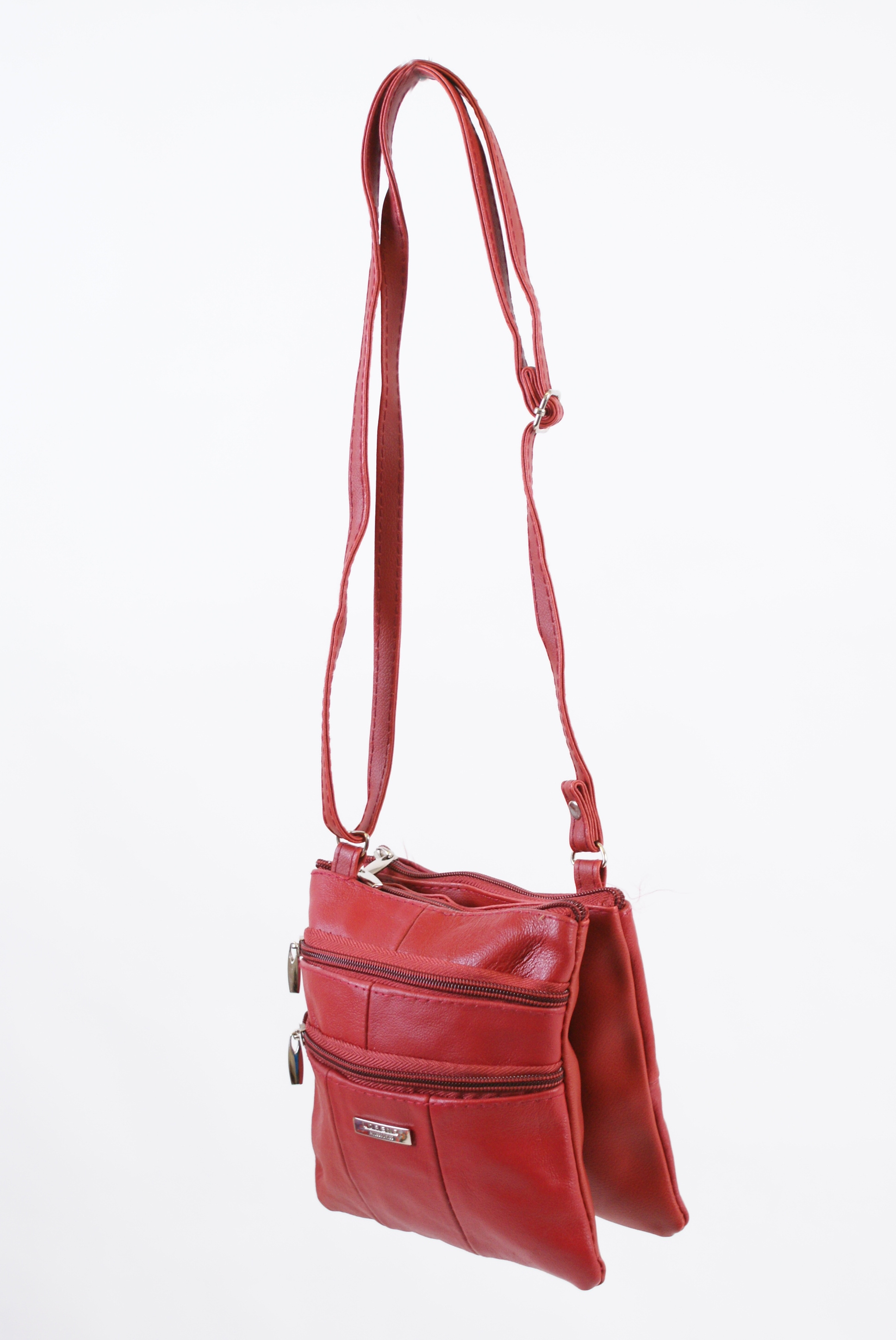 (image for) 3766 RED Small Cow Hide Bag With 4 Zips