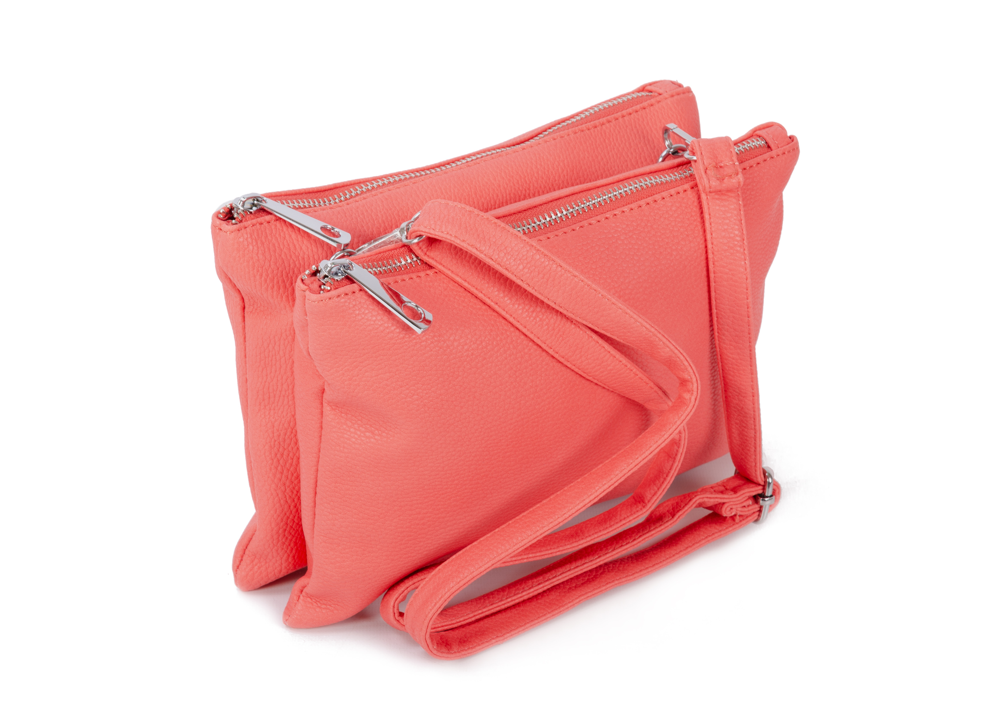 (image for) JBFB245 CORAL PU DOUBLE COMPARTMENT CROSSBAG