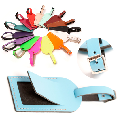 LEATHER LUGGAGE TAG BABY BLUE