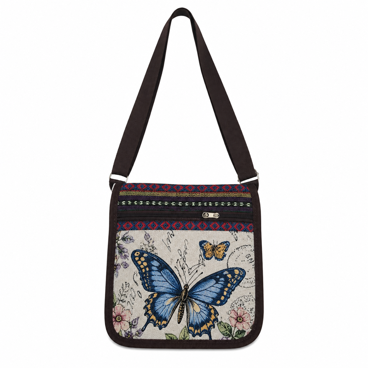 LL-182 BUTTERFLY PRINT SILVER CANVAS BAG